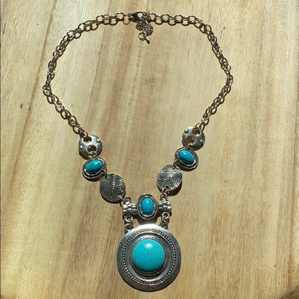Silver and turquoise western cowgirl necklace